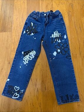 SHEIN Denim Jeans with graffiti #girlpower, girls size 10